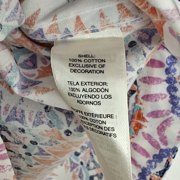 Chico's No Iron Sunburst Button Front Top Size XL / 3 Colorful Cotton 3/4 Sleeve - Picture 8 of 9